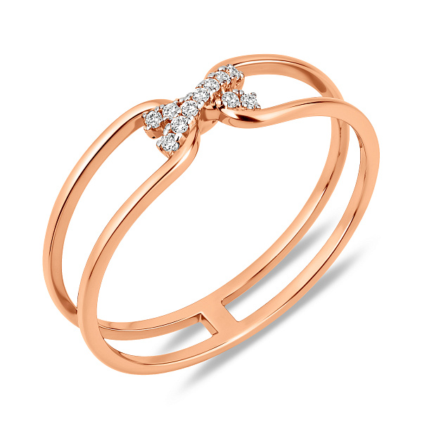 Двойное кольцо из красного золота с фианитами (арт. 140996) – изображение 1