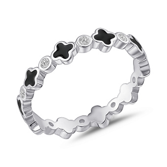 Серебряное кольцо Клевер с эмалью и фианитами (арт. 7501/5541еч)