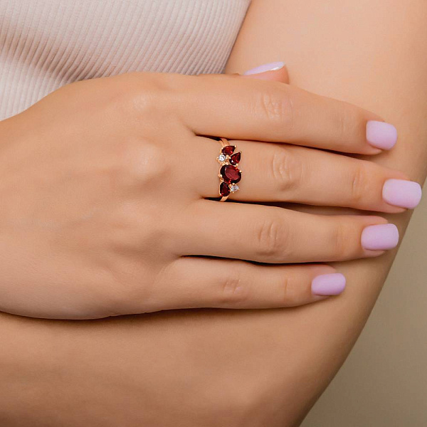 Кольцо из красного золота с гранатом  (арт. 141256Пк) – изображение 2