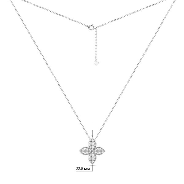 Серебряное колье с подвеской клевер с фианитами (арт. 7507/2616) – изображение 3