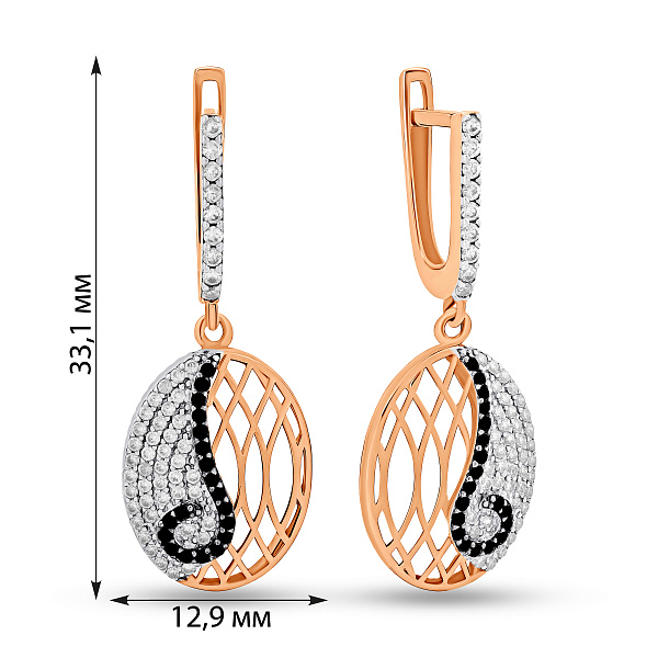 Золоті сережки-підвіски з фіанітами (арт. 102583) – зображення 2