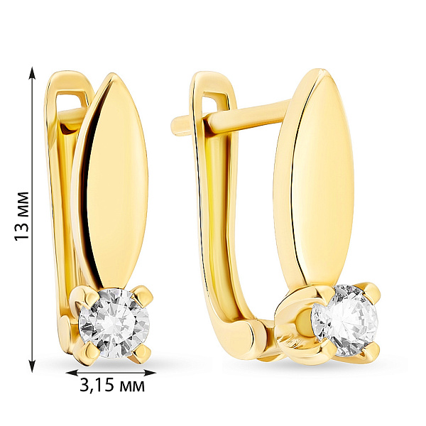 Детские золотые сережки в желтом цвете металла с фианитами (арт. 103915ж) – изображение 2