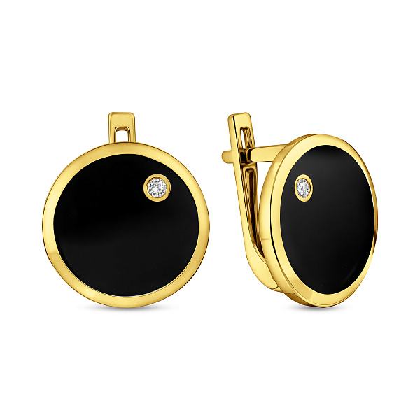 Сережки Лýна з жовтого золота з емаллю і фіанітами (арт. 111169жч) – зображення 1