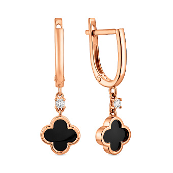 Фото Золотые серьги подвески с эмалью (арт. 111087ч)