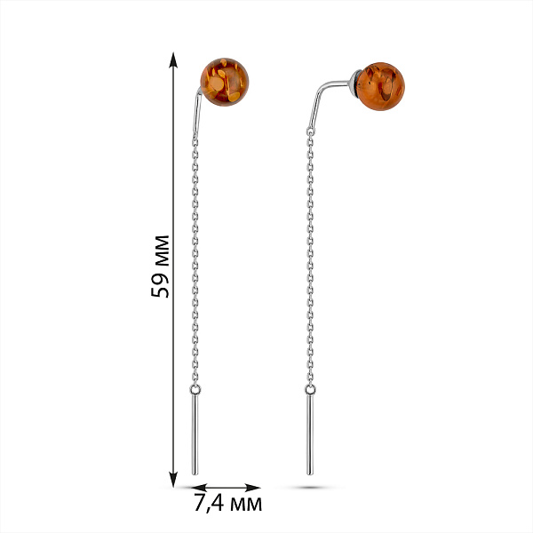 Серьги-протяжки из серебра с янтарем (арт. 7502/904ЯС) – изображение 3