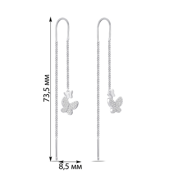 Серебряные серьги-протяжки бабочки с фианитами (арт. 7502/10533) – изображение 2