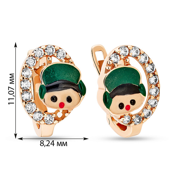 Дитячі золоті сережки з емаллю і фіанітами (арт. 103453) – зображення 2