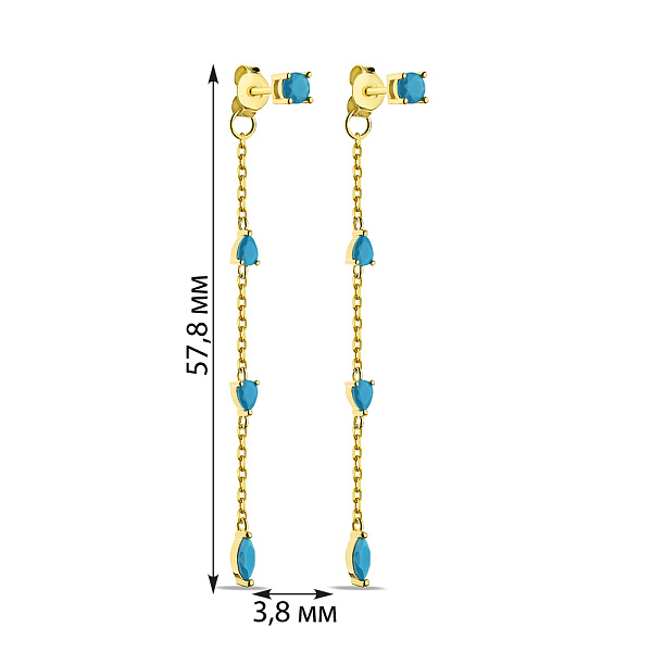 Сережки зі срібла з бірюзою і жовтим родіюванням (арт. 7518/6561жБ) – зображення 2