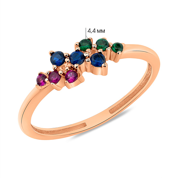 Каблучка з червоного золота з кольоровими фіанітами (арт. 156462цв) – зображення 5