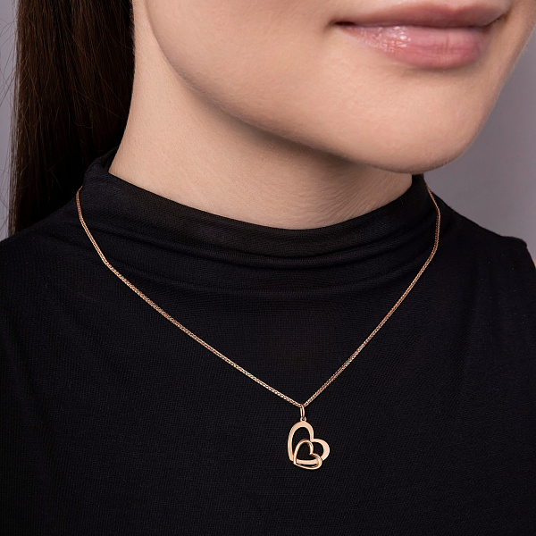 Подвес из красного золота "Два сердца" без камней (арт. 424472) – изображение 2