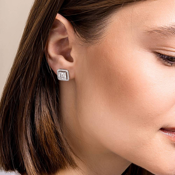 Серьги-пусеты из белого золота с бриллиантами  (арт. С341456100б) – изображение 2