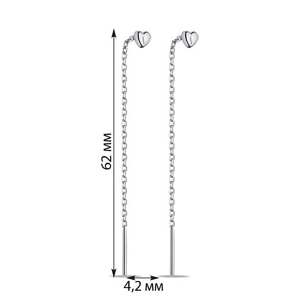 Серебряные серьги-протяжки Сердечка без камней (арт. 7502/9734) – изображение 2