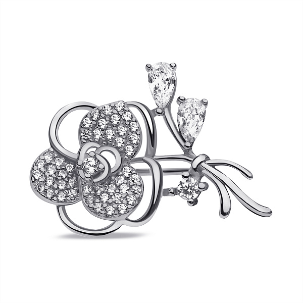 Серебряная брошь Цветок с фианитами (арт. 7505/223) – изображение 1