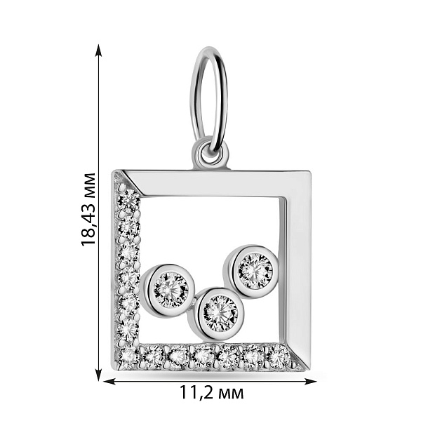 Подвес из белого золота квадратной формы с фианитами (арт. 424461б) – изображение 2