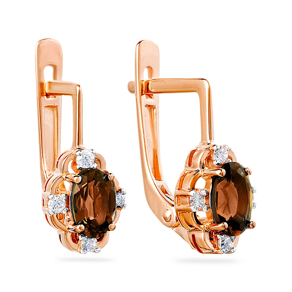 Золоті сережки з кварцом і фіанітами (арт. 110425Пкр) – зображення 1