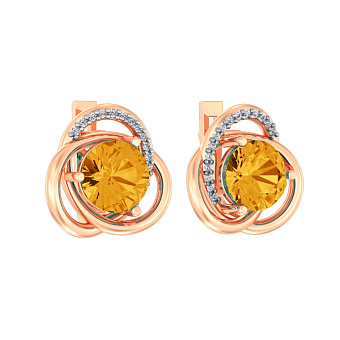 Фото Серьги из красного золота с цитринами и фианитами (арт. 110436Пц)