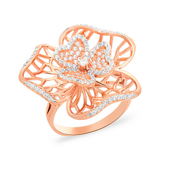 Золотое кольцо «Цветок» с фианитами (арт. 140660)