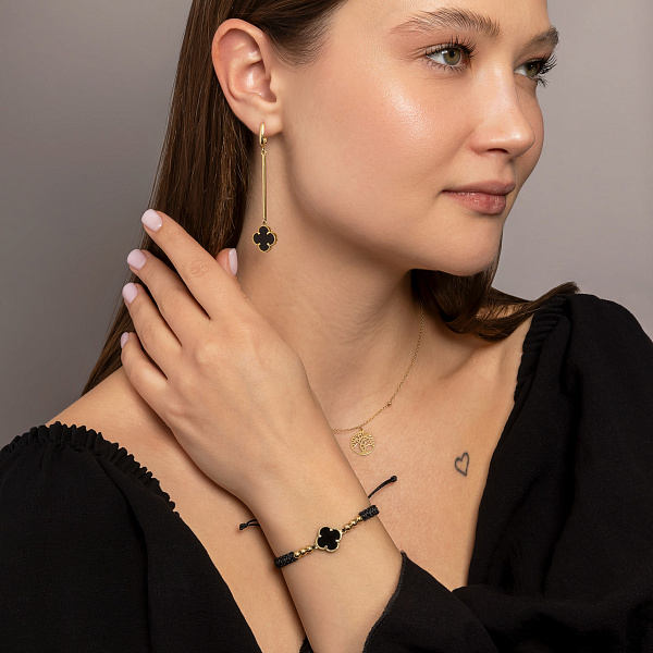 Длинные золотые серьги-подвески с ониксом (арт. 107894/15жо) – изображение 3