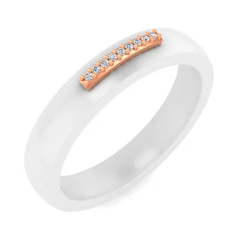 Каблучка з білої кераміки і золота з діамантами (арт. К011791кб)