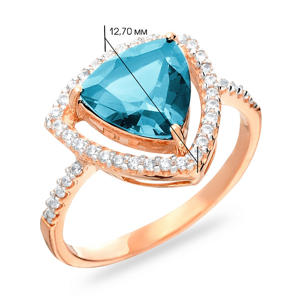 Кольцо из красного золота с голубым топазом и фианитами (арт. 140637Птг) – изображение 2