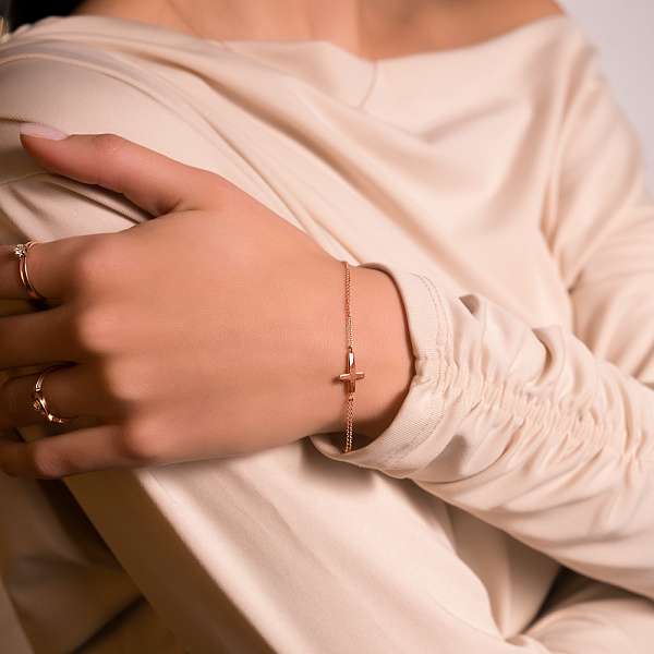 Браслет з хрестиком з червоного золота (арт. 326017) – зображення 3