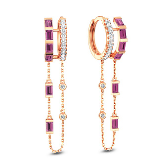 Фото Золотые серьги с гранатом и фианитами (арт. 1101193Пгр)