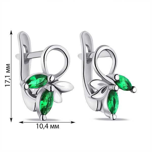 Серебряные серьги с зелеными фианитами (арт. 7502/С2ФИ/006) – изображение 2