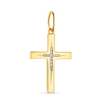 Крестик из желтого золота с фианитами  (арт. 424515ж)