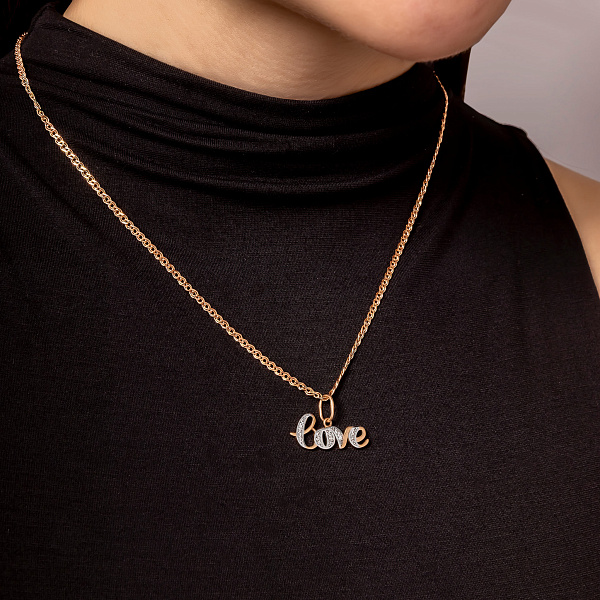 Золотой подвес "Love" с родированием и фианитами (арт. 424533р) – изображение 2