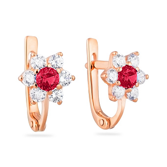 Фото Детские серьги «Цветы» из красного золота с фианитами (арт. 110154к)