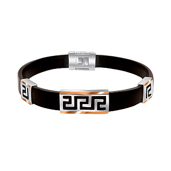 Каучуковый мужской браслет c серебряными вставками (арт. 7209/554/3Б)