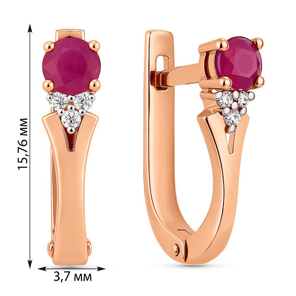 Золотые серьги с рубином и бриллиантами (арт. С011063р) – изображение 5