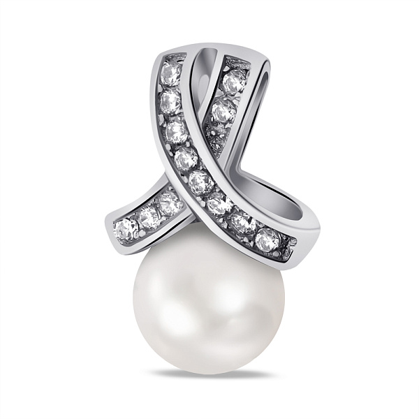 Серебряный кулон с жемчугом и фианитами (арт. 7503/П2ЖФ/030) – изображение 1