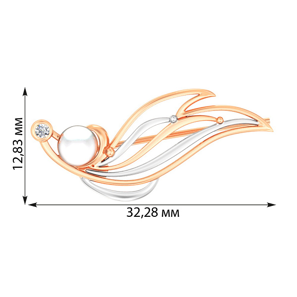 Золотая брошь с жемчугом и фианитом (арт. 360036) – изображение 3