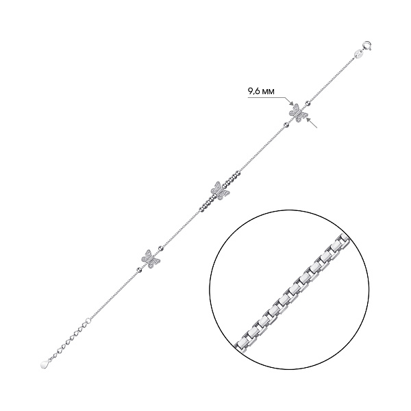 Серебряный браслет на ногу Бабочки без камней (арт. 7509/4770н) – изображение 2