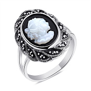 Фото Кольцо из серебра с перламутром и ониксом (арт. 7401/6347мркоп)