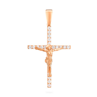 Золотой нательный крестик с распятием и фианитами (арт. 501387)