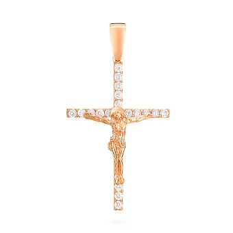 Золотой нательный крестик с распятием и фианитами (арт. 501387)