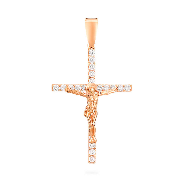 Золотой нательный крестик с распятием и фианитами (арт. 501387) – изображение 1