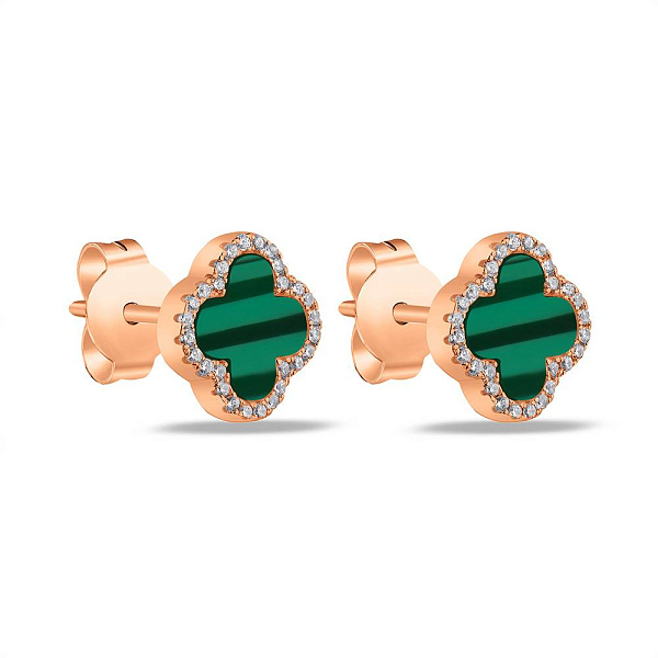 Срібні сережки з родіюванням і з малахітом (арт. 7518/5497/10кмлх) – зображення 1