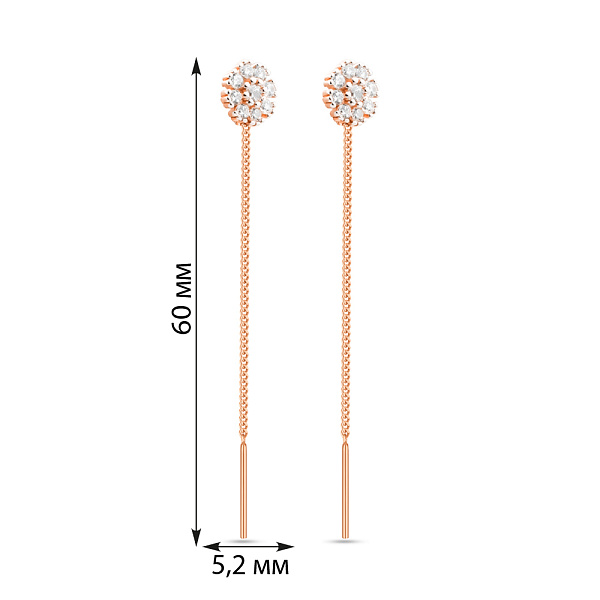 Сережки-протяжки з золота з фіанітами (арт. 110843/1) – зображення 3