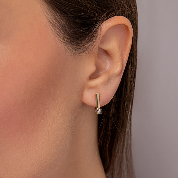 Сережки з жовтого золота з діамантами і алмазною гранню (арт. С011026ж) – зображення 3