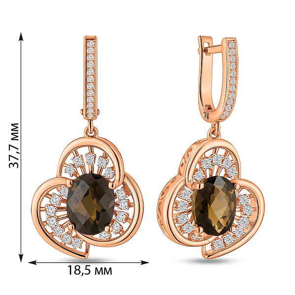 Золотые серьги с крупным кварцем и фианитами (арт. 103327Пккр) – изображение 2