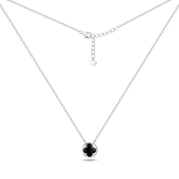 Серебряное колье с подвеской  клевер с ониксом (арт. 7507/2643о) – изображение 1