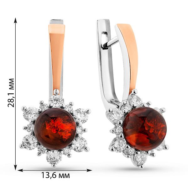 Срібні сережки з бурштином і фіанітами (арт. 7202/933ЯС) – зображення 2