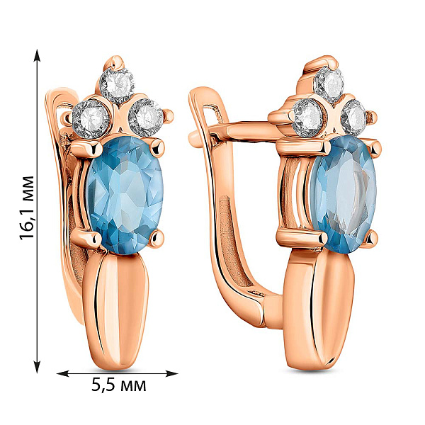 Сережки из красного золота с топазом и фианитами (арт. 103398Пл) – изображение 2