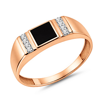 Фото Золотая печатка с эмалью и фианитами (арт. 170080ч)