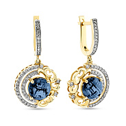 Золотые сережки-подвески с кварцем и фианитами (арт. 103390жПс)