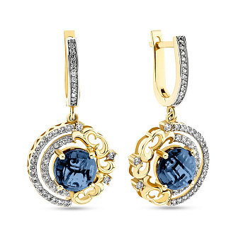 Золоті сережки-підвіски з кварцом і фіанітами (арт. 103390жПс)