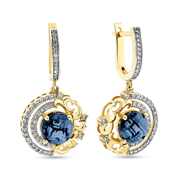 Золотые сережки-подвески с кварцем и фианитами (арт. 103390жПс) – изображение 1